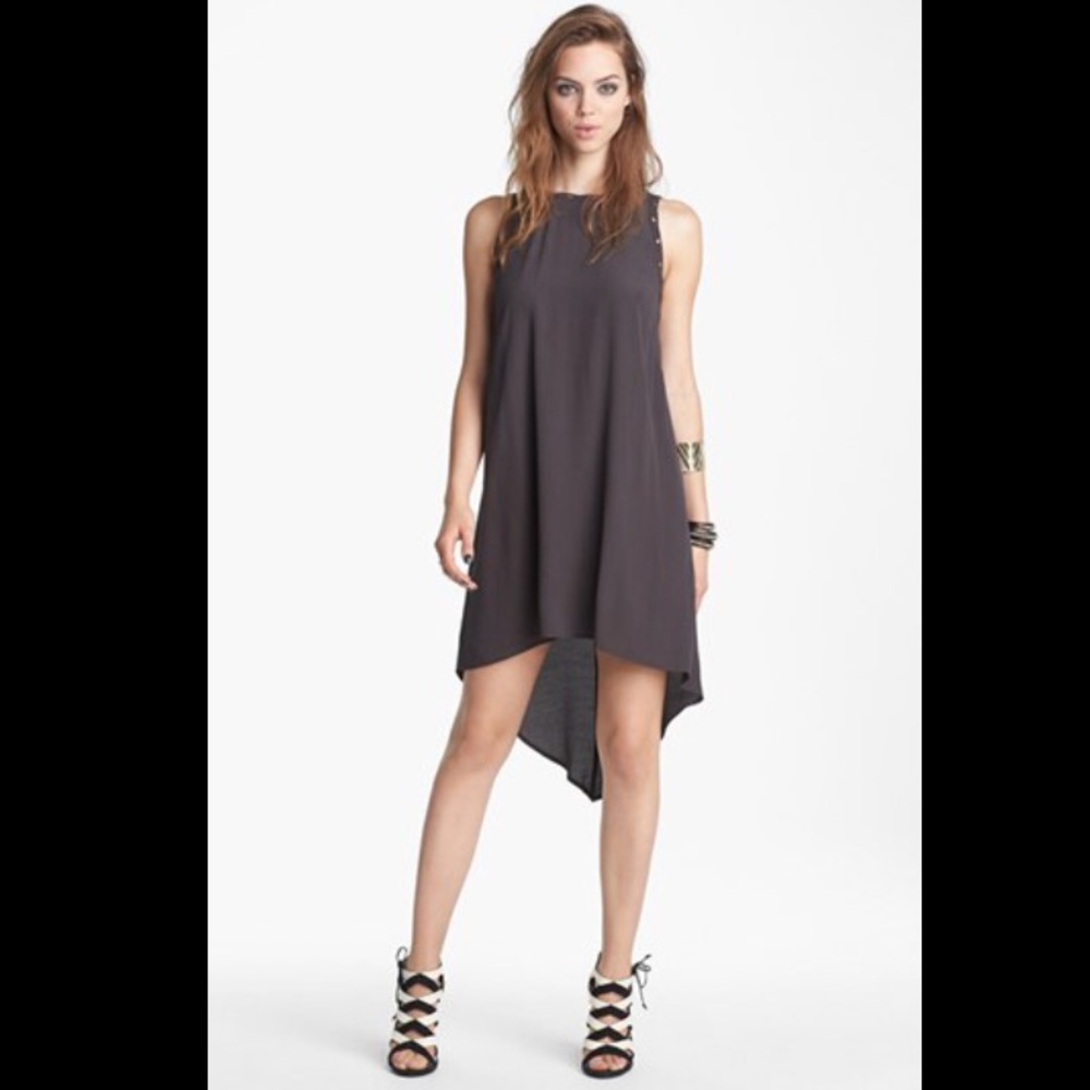 ASTR navy blue grommet high low dress